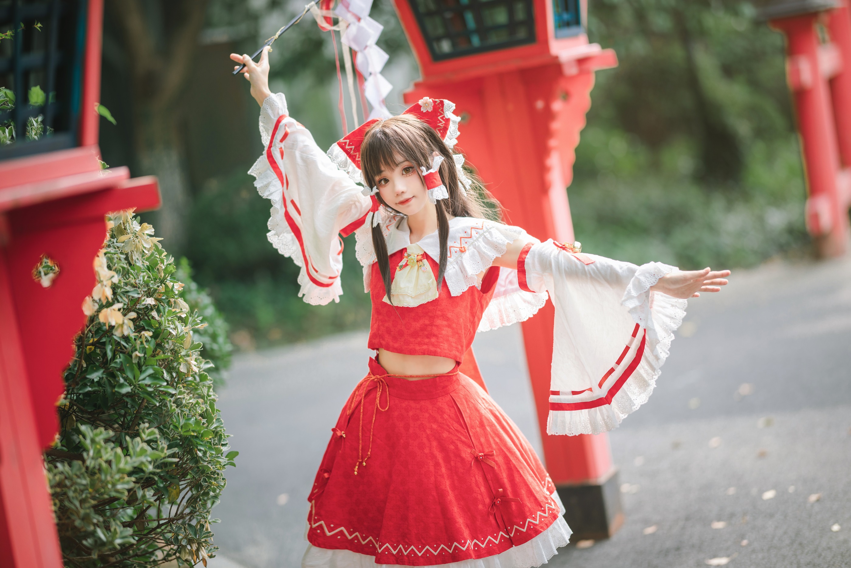 图片[1]-花柒Hana – NO.030 森森仙短款灵梦 [15P]-XikXak